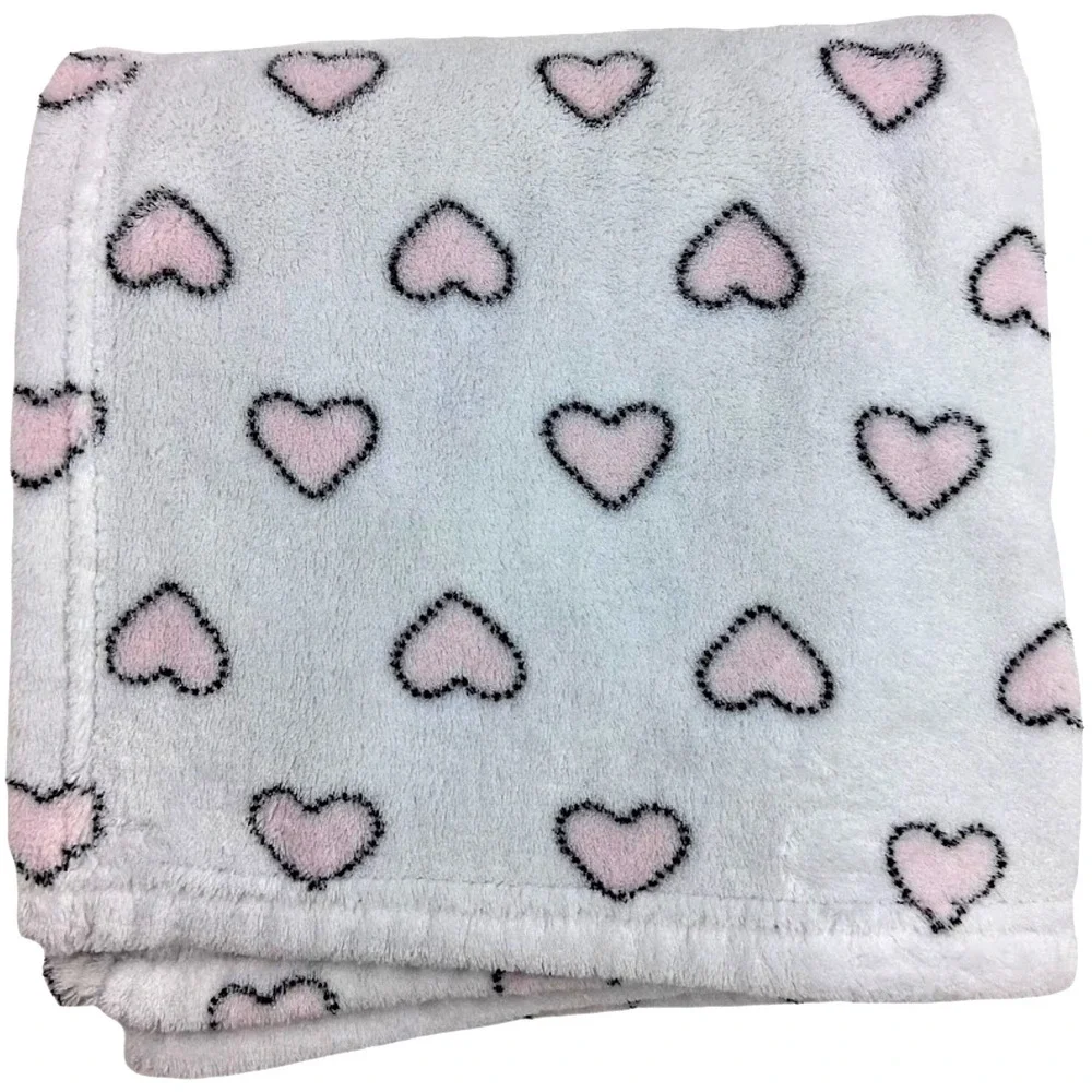 Flaw - Koala Baby White Pink Heart Baby Blanket htf Thin Fleece Soft Some Stains